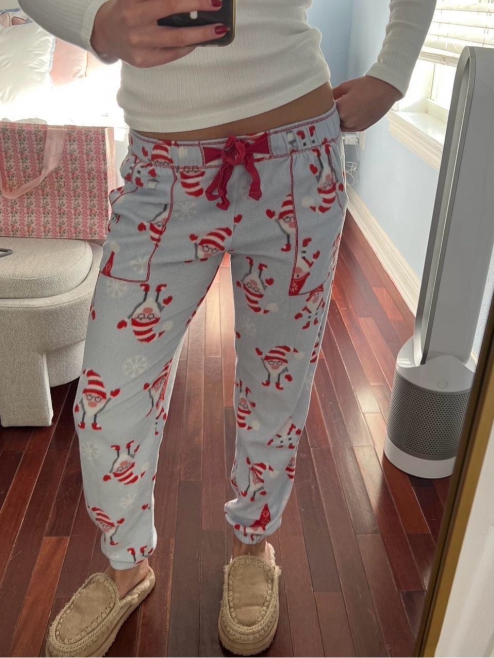 Kensie Light Blue and Red Elf Print Pajama Pants